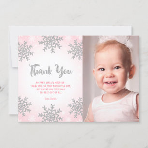 Carte De Remerciements Pink Silver Winter ONE derland Anniversaire Photo