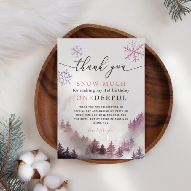 Carte De Remerciements Pink Snowflakes ONE derful 1st Birthday (Créateur téléchargé)