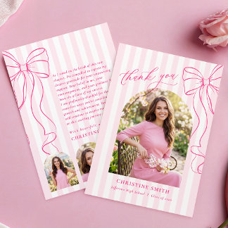Carte De Remerciements Pink Striped Graduation Thank You Card