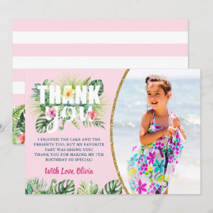Carte De Remerciements Pink Tropical Floral Girls Beach Party Photo