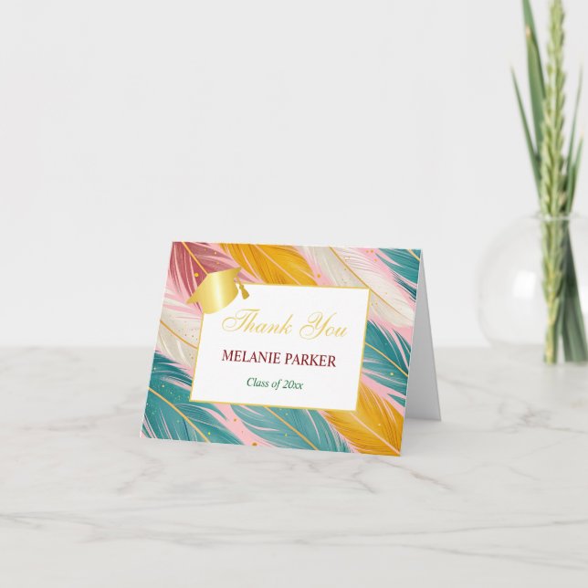 Carte De Remerciements Pink Turquoise Gold College Graduation (Devant)