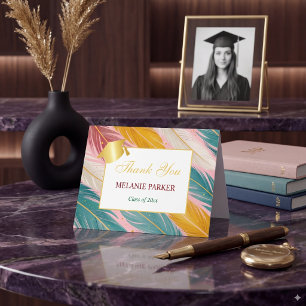 Carte De Remerciements Pink Turquoise Gold College Graduation
