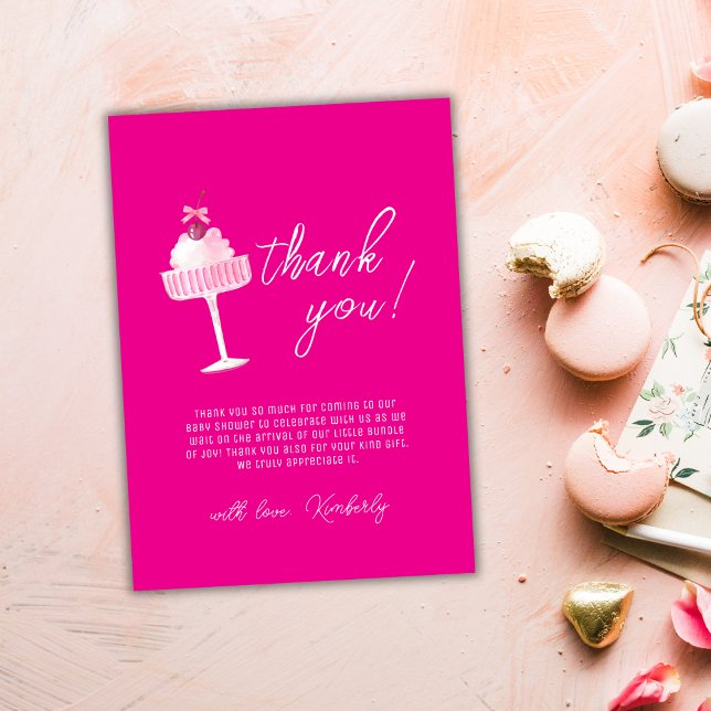 Carte De Remerciements Pink unique Brunch Cherry Champagne Baby shower (Pink Unique Brunch Cherry Champagne Baby Shower Thank You Card)