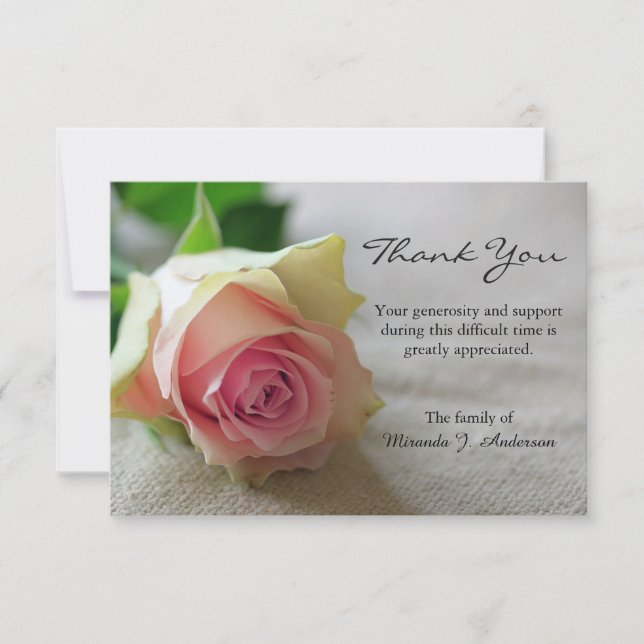 Carte De Remerciements Pink white rose photo sympathie florale (Devant)