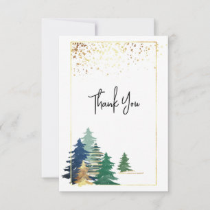 Carte De Remerciements Pins verts Lavande Or Arbres Inspirants