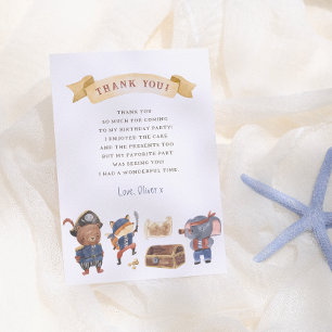 Carte De Remerciements Pirate Animaux Garçon fête d'anniversaire