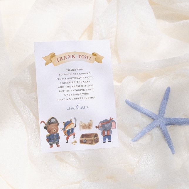Carte De Remerciements Pirate Animaux Garçon fête d'anniversaire (Créateur téléchargé)