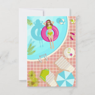 Carte De Remerciements Piscine fille en bikini plage d'été