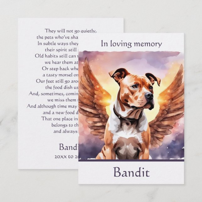 Carte De Remerciements Pitbull Memorial Poem Ailes Ajouter un nom aquarel (Devant / Derrière)