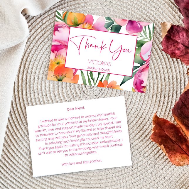 Carte De Remerciements Pivoines orange pêche rose élégantes pour une baby (Pink peach orange peonies elegant bridal shower thank you card bold colorful spring summer thank you)