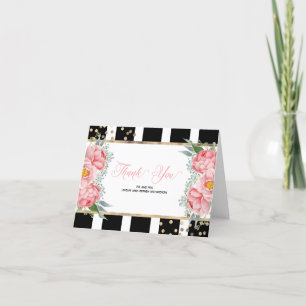 Carte De Remerciements Pivoines roses et rayures noires Élégant remerciem