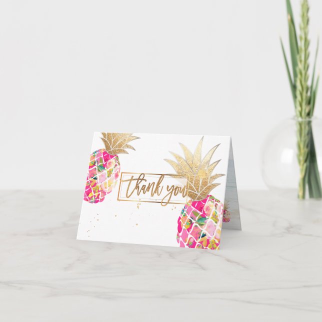 Carte De Remerciements PixDezines Aloha Ananas/Rose/Merci (Devant)
