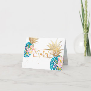 Carte De Remerciements PixDezines Aloha Pineapples/Aqua/Mahalo