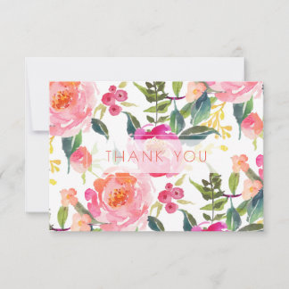 Carte De Remerciements PixDezines Baby Shower Aquarelle Peonies d'été