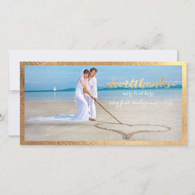 Carte De Remerciements PixDezines cadre or/merci photo mariage (Devant)