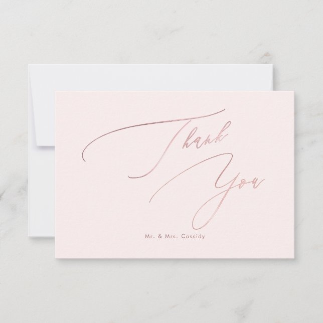 Carte De Remerciements PixDezines Elegant Luxe Calligraphie Rose Or (Devant)