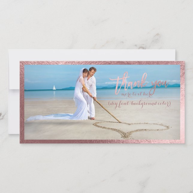 Carte De Remerciements PixDezines faux or rose/merci photo mariage (Devant)