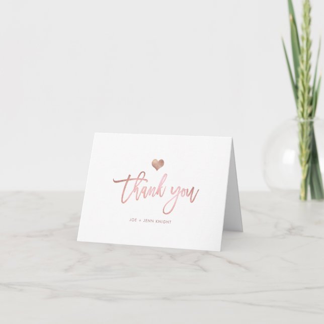 Carte De Remerciements PixDezines Faux Rose Gold Heart/Merci (Devant)