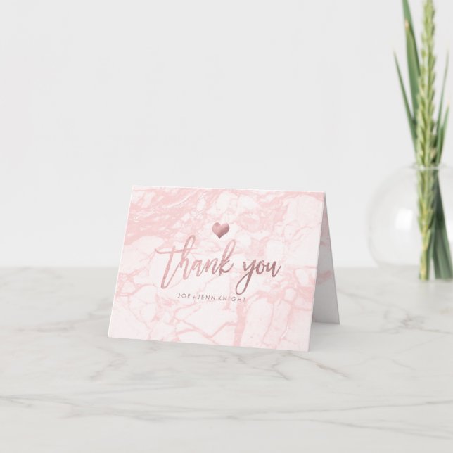 Carte De Remerciements PixDezines Marble Faux Rose Gold Heart/Merci (Devant)