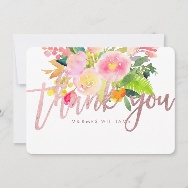 Carte De Remerciements PixDezines Merci/Floral/Aquarelle/Ressort (Devant)