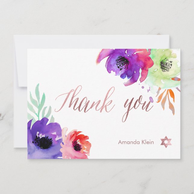 Carte De Remerciements PixDezines Merci/Floral/Aquarelle/Roses (Devant)