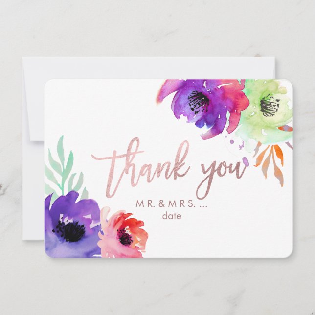 Carte De Remerciements PixDezines Merci/Floral/Aquarelle/Roses (Devant)