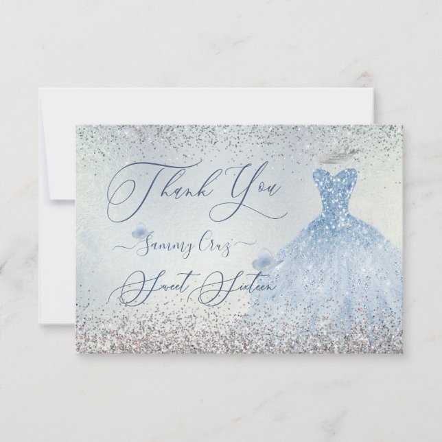 Carte De Remerciements PixDezines Sweet 16 Robe bleu Dusty (Devant)