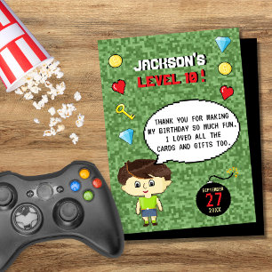 Carte De Remerciements Pixels Jeu d'Arcade Niveau Supérieur Anniversaire 