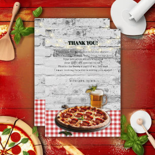 Carte De Remerciements Pizza moderne +Baby shower de briques de bière
