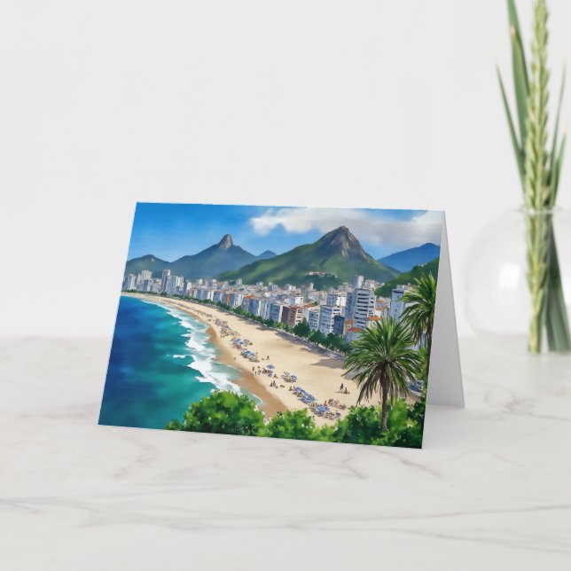 Carte De Remerciements plage de copacabana rio brésil aquarelle (Devant)