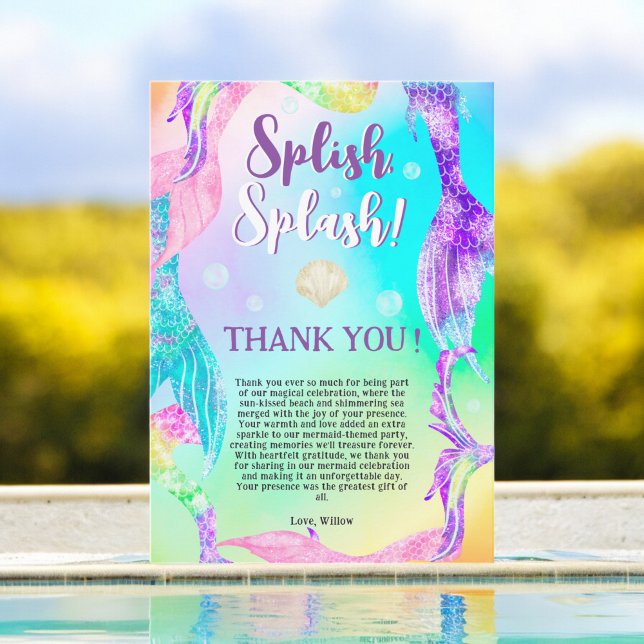 Carte De Remerciements Plage fête sirène queues océan Anniversaire de enf (Beach party mermaid tails ocean Kids birthday Thank You Card)