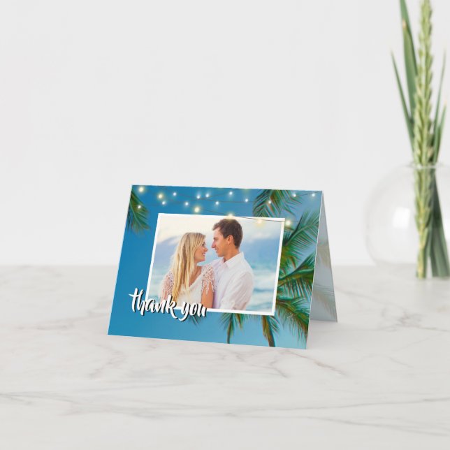 Carte De Remerciements Plage Photo Palms Chaîne LumMerci Mariage (Devant)