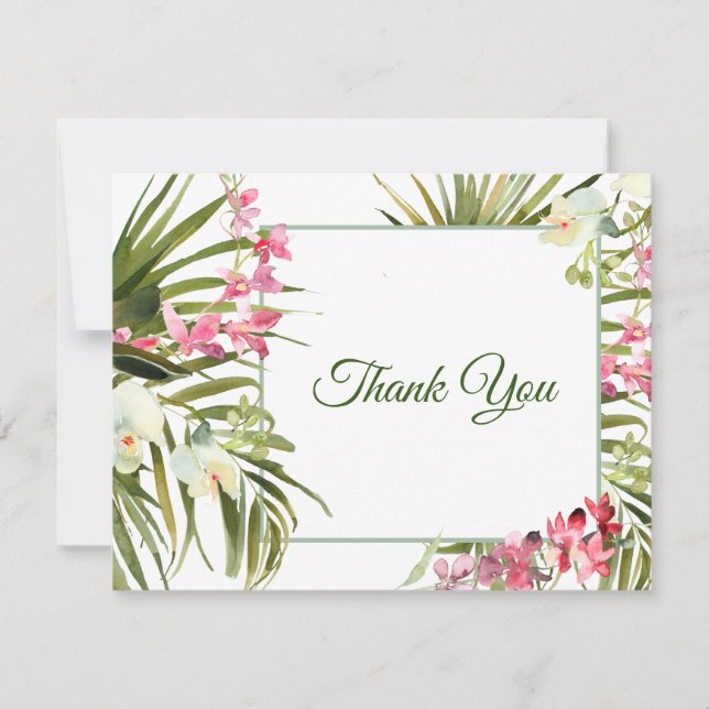 Carte De Remerciements Plage Tropical Rose Blanc Floral Orchidées Élégant (Devant)
