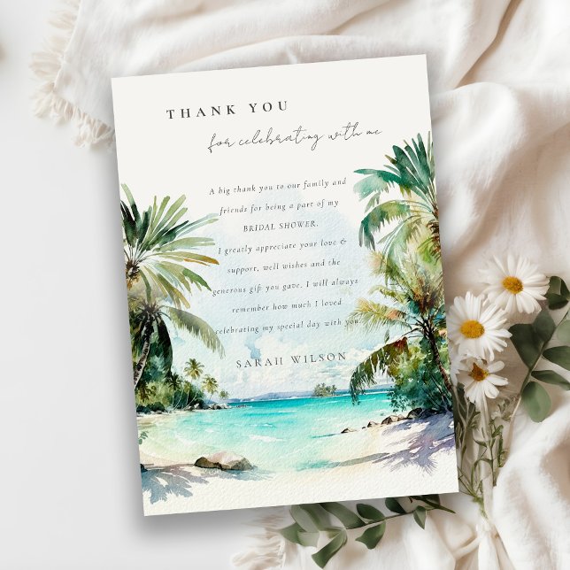 Carte De Remerciements Plage tropicale aquarelle Palm Trees Fête des mari (Créateur téléchargé)