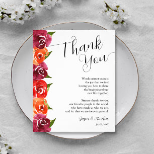 Carte De Remerciements Plaque de réception florale vibrante pour mariage