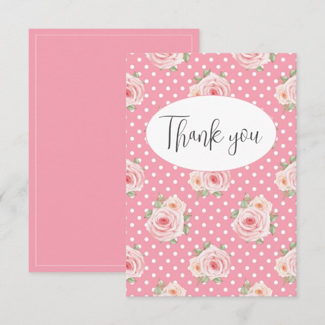 Carte de remerciements plat À petits pois rose (Devant / Derrière)
