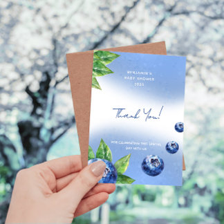 Carte de remerciements plat Baby shower aux bleuet