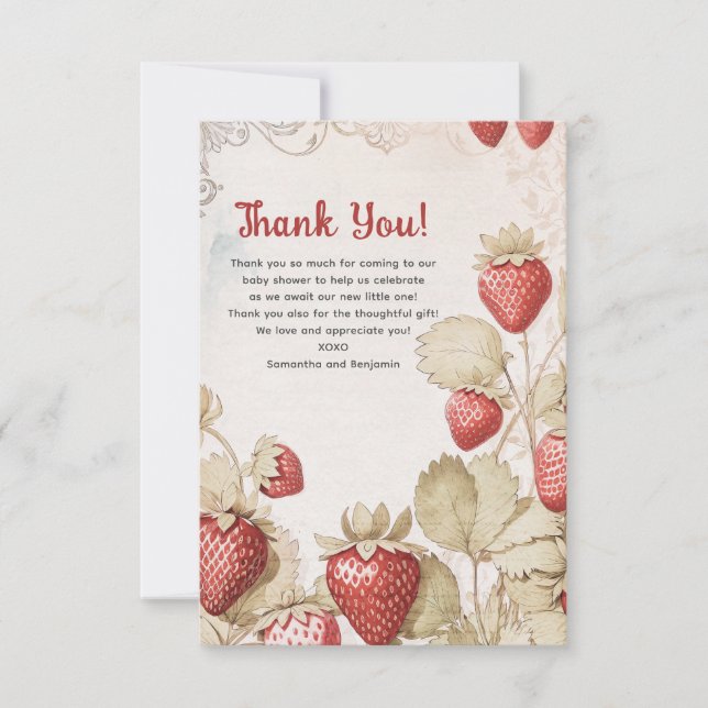 Carte de remerciements plat baby shower doux Berry (Devant)