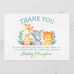Carte de remerciements plat d'animaux de safari