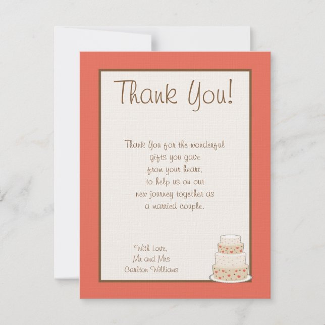 Carte de remerciements plat de gâteau Mariage roug (Devant)