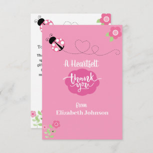 Carte de remerciements plat de Ladybug rose