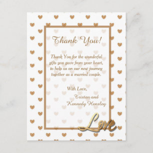 Carte de remerciements plat de mariage des coeurs