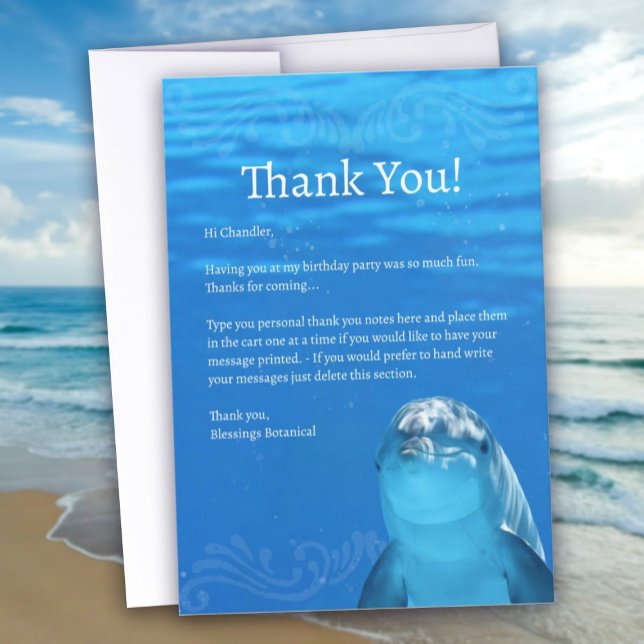 Carte de remerciements plat Dolphin Blue Ocean (Dolphin Blue Ocean Flat Thank You Card)