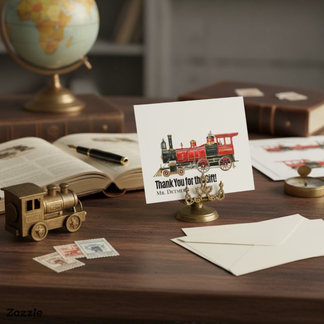 Carte de remerciements plat du train rouge (Red Train Flat Thank You Card)