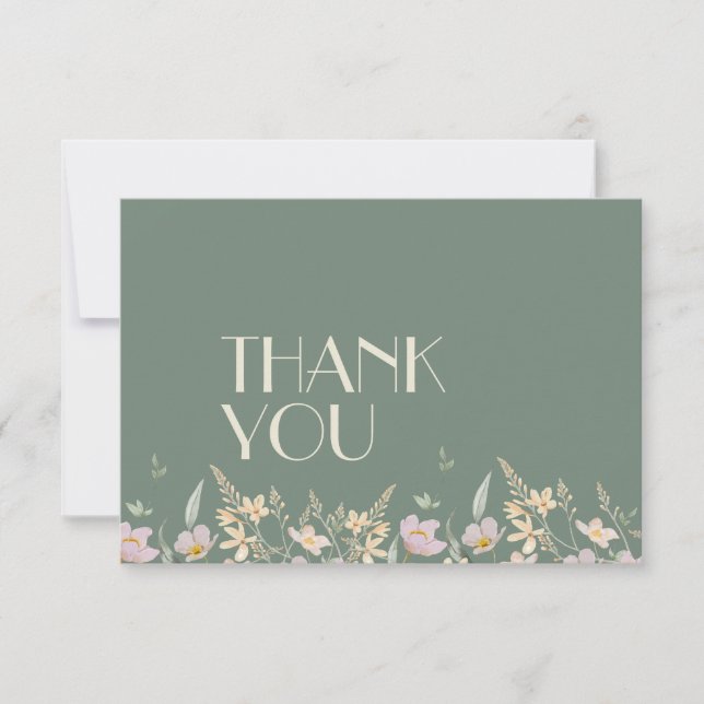 Carte de remerciements plat fleur sauvage Sage Dec (Devant)