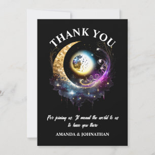 Carte De Remerciements Pleine lune 3D étoile céleste nuit magenta noir