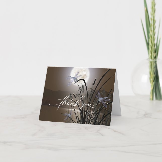 Carte De Remerciements Pleine lune Brown Mocha douce Dragonfly Pond (Devant)