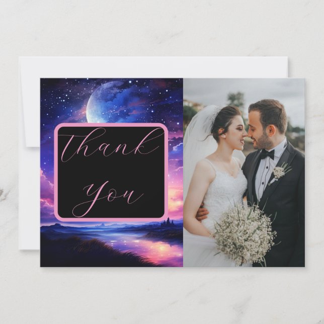 Carte De Remerciements Pleine lune céleste étoiles nuages Mariage photo (Devant)