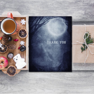 Carte De Remerciements Pleine lune fantôme d'Halloween éffrayant en soiré