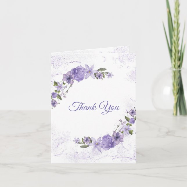 Carte De Remerciements Pliage Floral Violet (Devant)